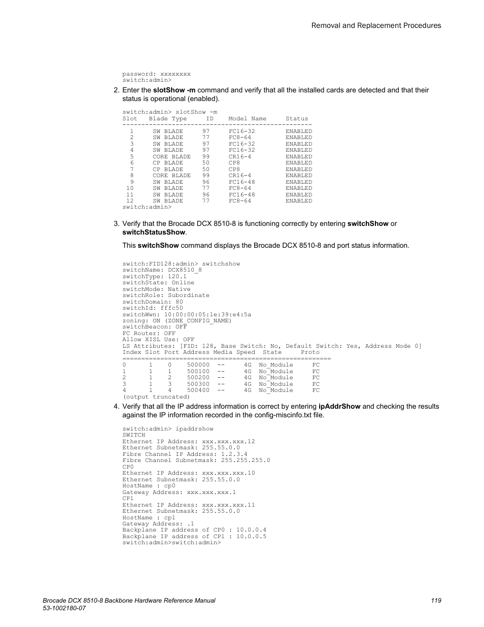 Brocade DCX 8510-8 Backbone Hardware Reference Manual User Manual | Page 119 / 178