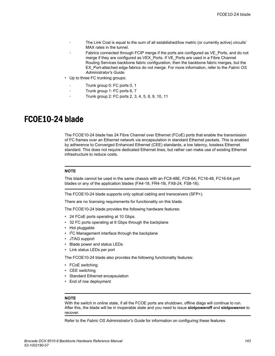 Fcoe10-24 blade | Brocade DCX 8510-8 Backbone Hardware Reference Manual User Manual | Page 143 / 178