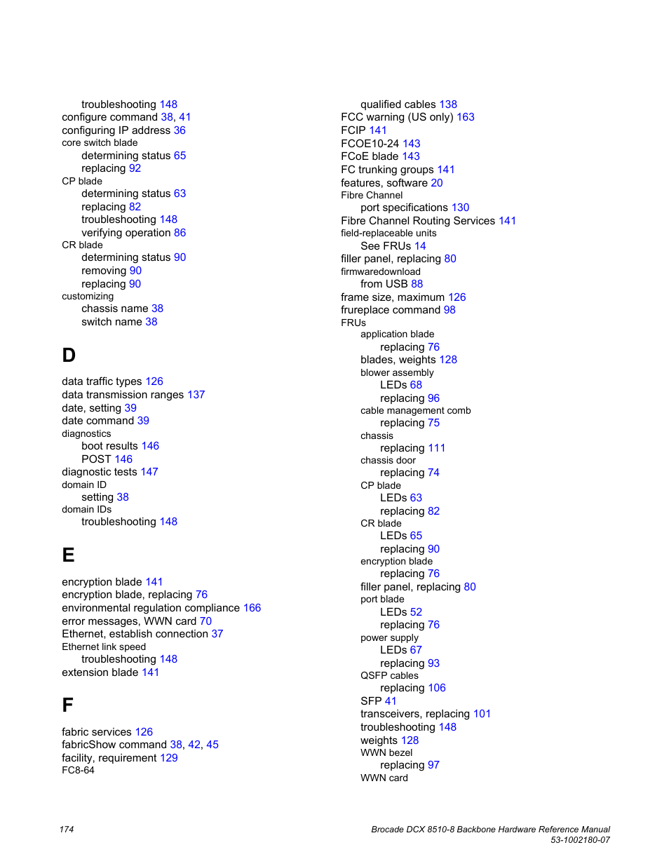 Brocade DCX 8510-8 Backbone Hardware Reference Manual User Manual | Page 174 / 178