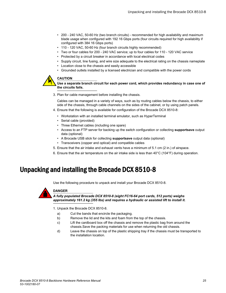 Unpacking and installing the brocade dcx 8510-8 | Brocade DCX 8510-8 Backbone Hardware Reference Manual User Manual | Page 25 / 178