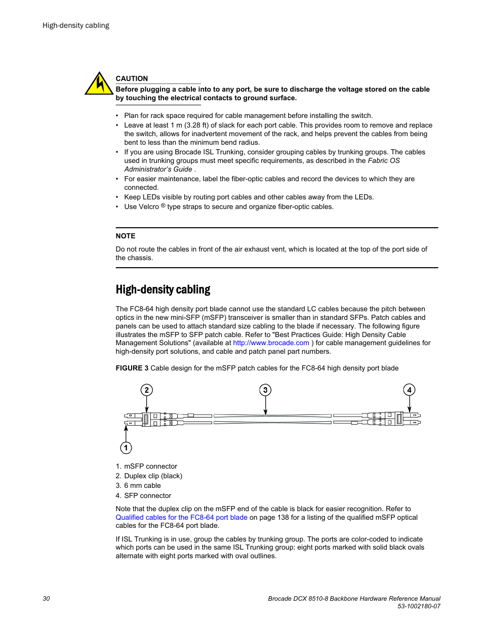 High-density cabling | Brocade DCX 8510-8 Backbone Hardware Reference Manual User Manual | Page 30 / 178