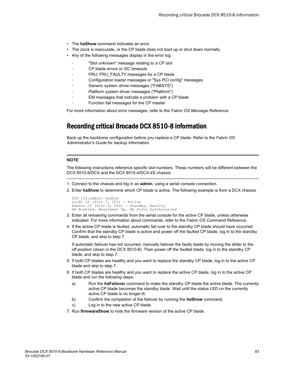Recording critical brocade dcx 8510-8 information | Brocade DCX 8510-8 Backbone Hardware Reference Manual User Manual | Page 83 / 178