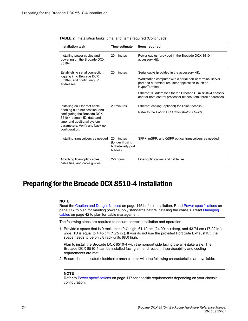 Preparing for the brocade dcx 8510-4 installation | Brocade DCX 8510-4 Backbone Hardware Reference Manual User Manual | Page 24 / 156