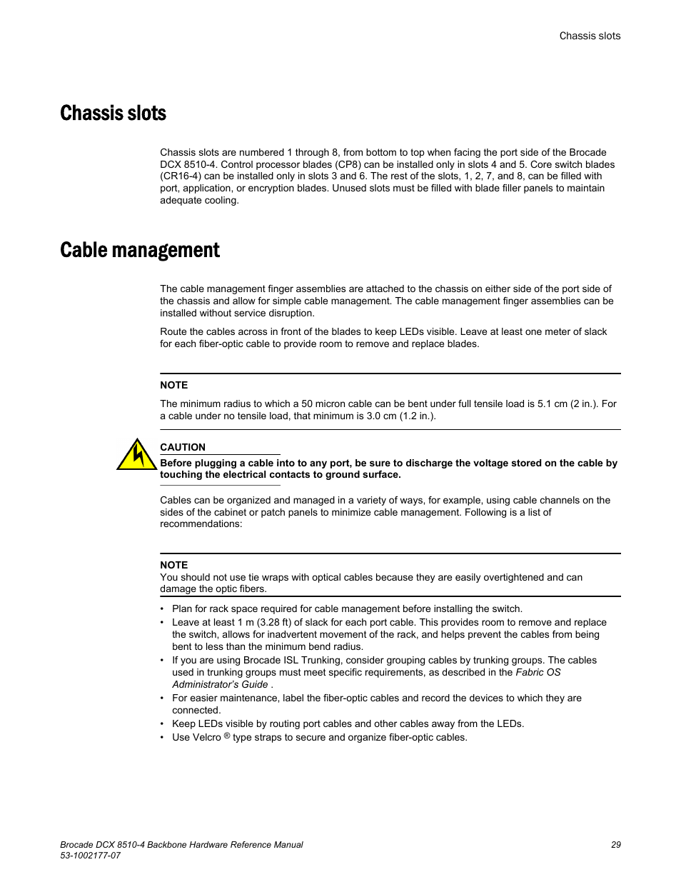 Chassis slots, Cable management, Chassis slots cable management | Brocade DCX 8510-4 Backbone Hardware Reference Manual User Manual | Page 29 / 156