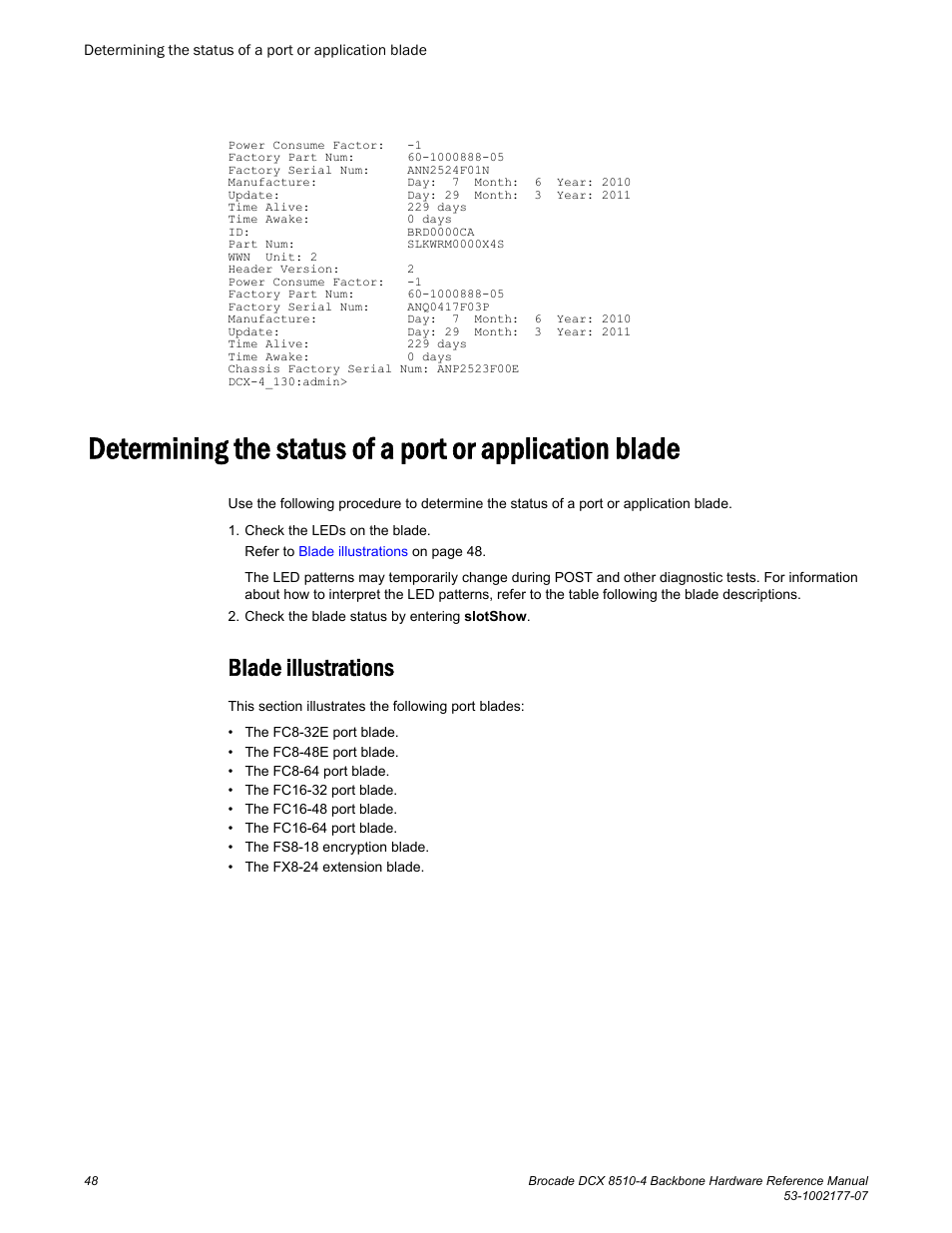 Blade illustrations | Brocade DCX 8510-4 Backbone Hardware Reference Manual User Manual | Page 48 / 156