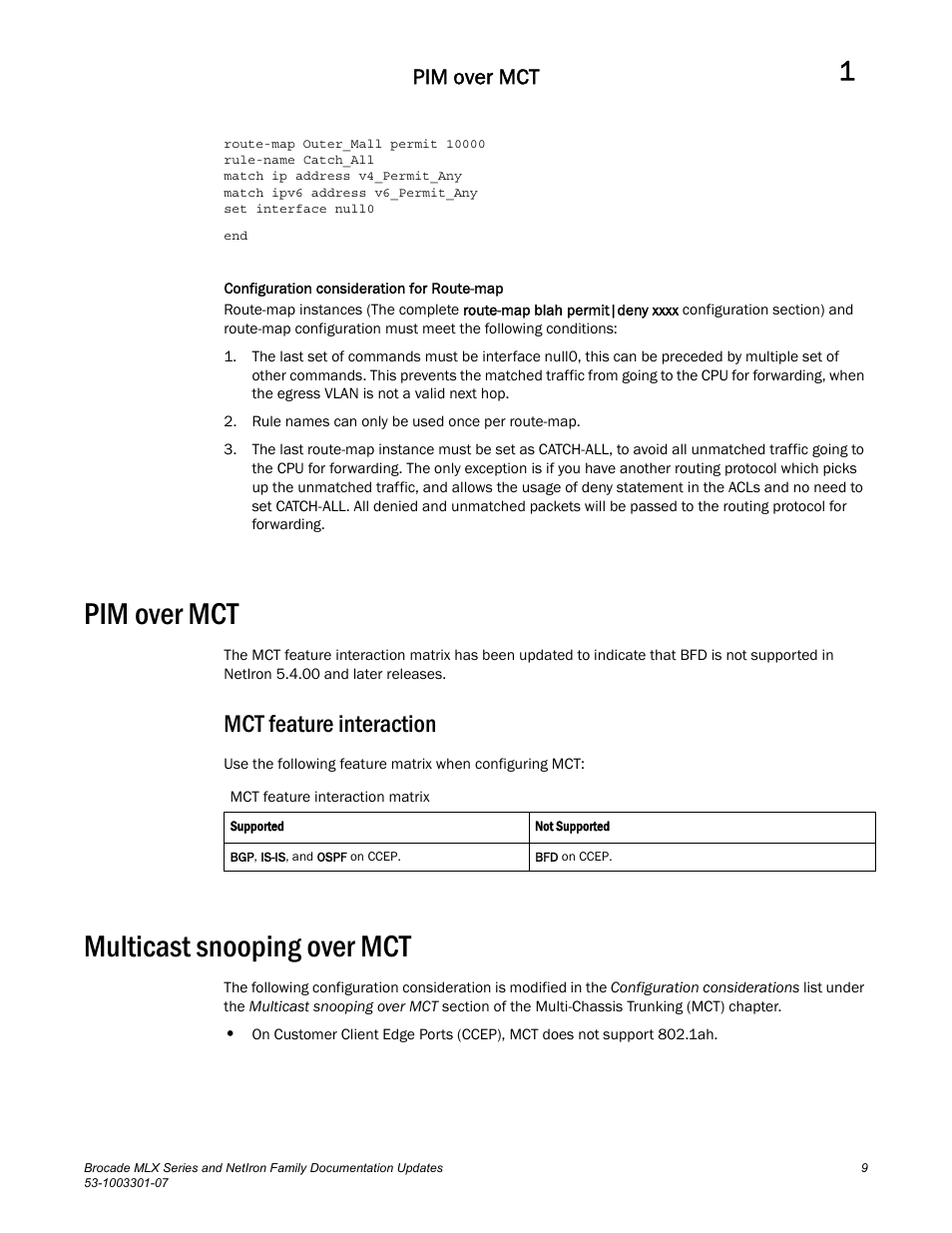 Pim over mct, Mct feature interaction, Multicast snooping over mct | Brocade MLX Series and NetIron Family (Supporting Multi-Service IronWare R05.6.xx) User Manual | Page 17 / 62