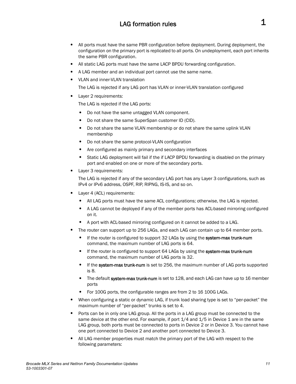 Lag formation rules | Brocade MLX Series and NetIron Family (Supporting Multi-Service IronWare R05.6.xx) User Manual | Page 19 / 62