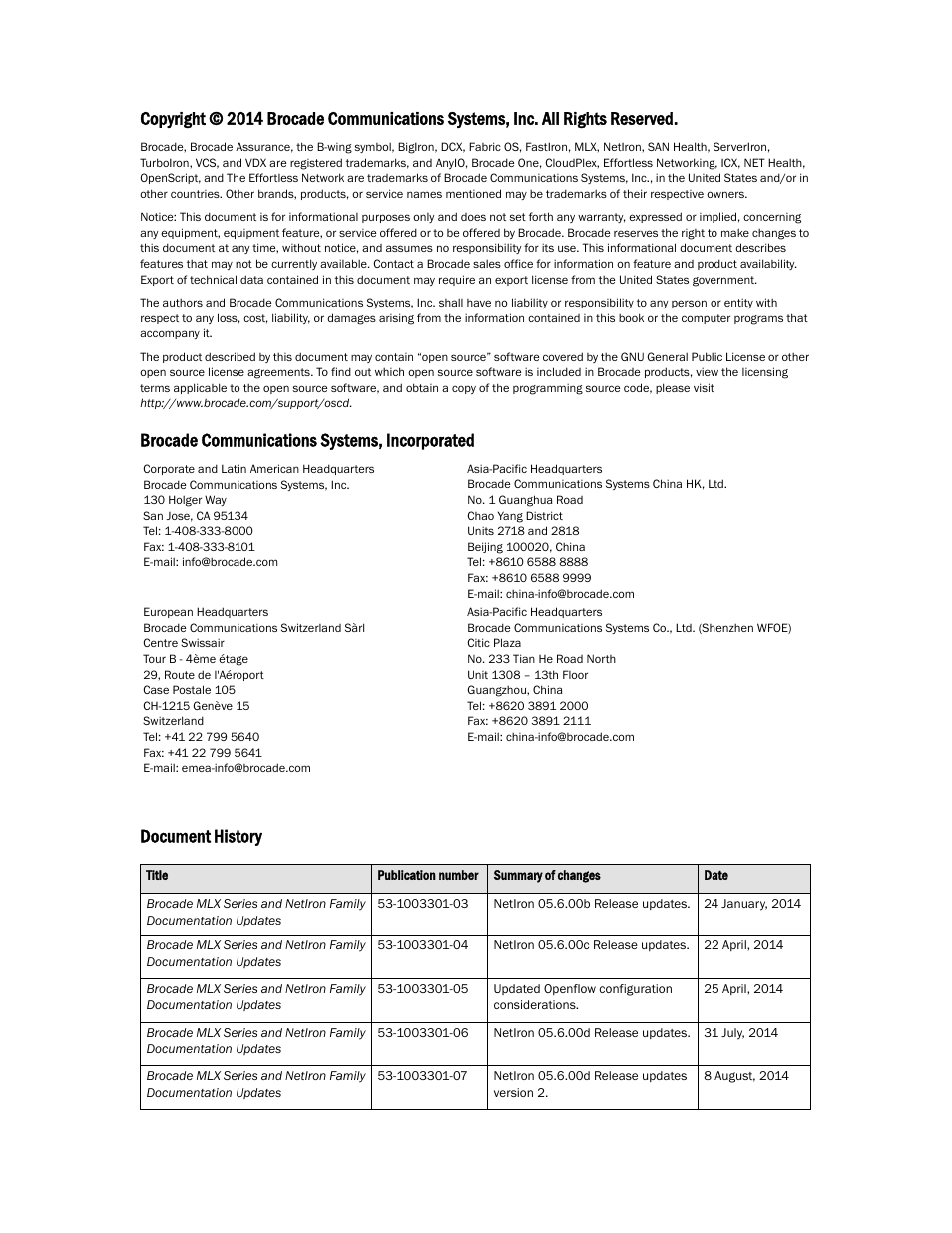 Brocade MLX Series and NetIron Family (Supporting Multi-Service IronWare R05.6.xx) User Manual | Page 2 / 62