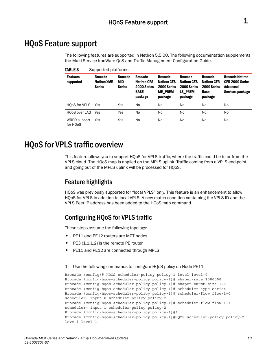 Hqos feature support, Hqos for vpls traffic overview, Feature highlights | Configuring hqos for vpls traffic | Brocade MLX Series and NetIron Family (Supporting Multi-Service IronWare R05.6.xx) User Manual | Page 21 / 62