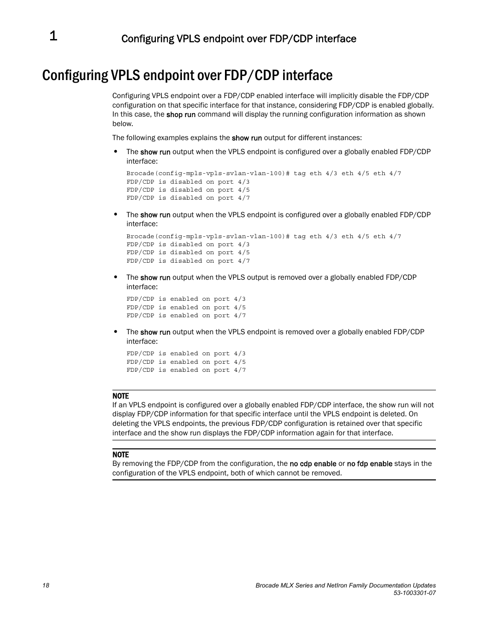 Configuring vpls endpoint over fdp/cdp interface | Brocade MLX Series and NetIron Family (Supporting Multi-Service IronWare R05.6.xx) User Manual | Page 26 / 62