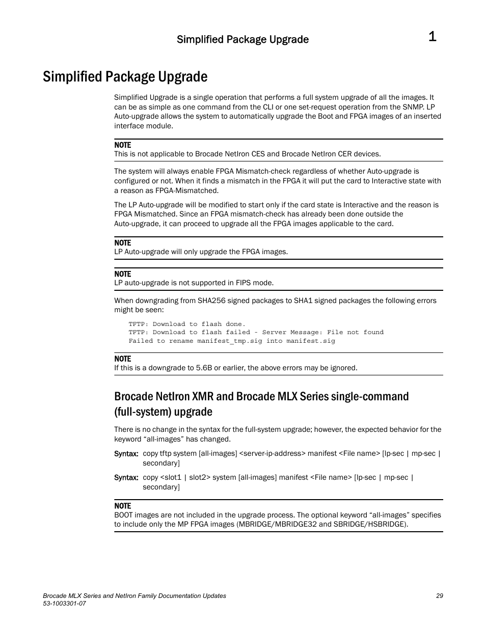 Simplified package upgrade | Brocade MLX Series and NetIron Family (Supporting Multi-Service IronWare R05.6.xx) User Manual | Page 37 / 62