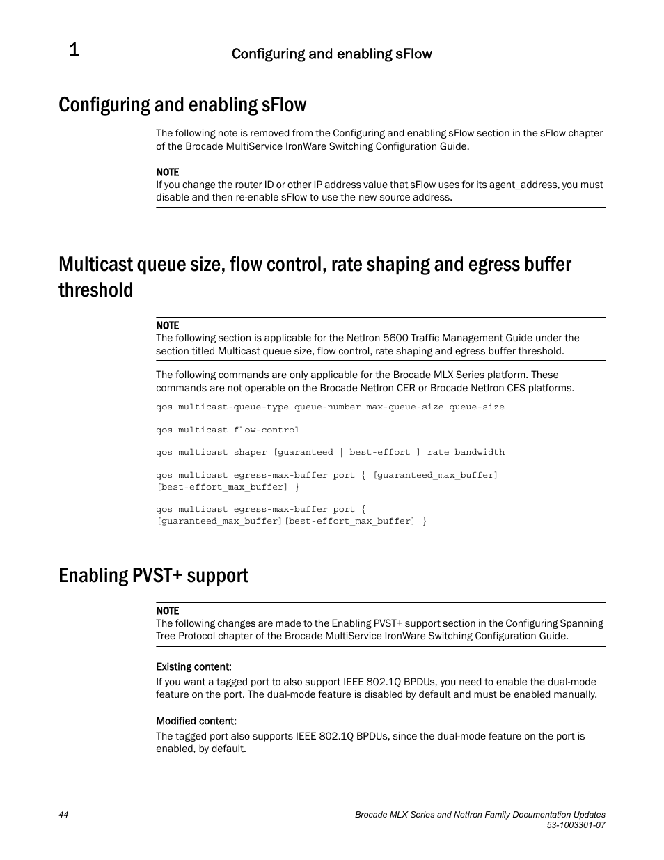 Configuring and enabling sflow, Enabling pvst+ support | Brocade MLX Series and NetIron Family (Supporting Multi-Service IronWare R05.6.xx) User Manual | Page 52 / 62