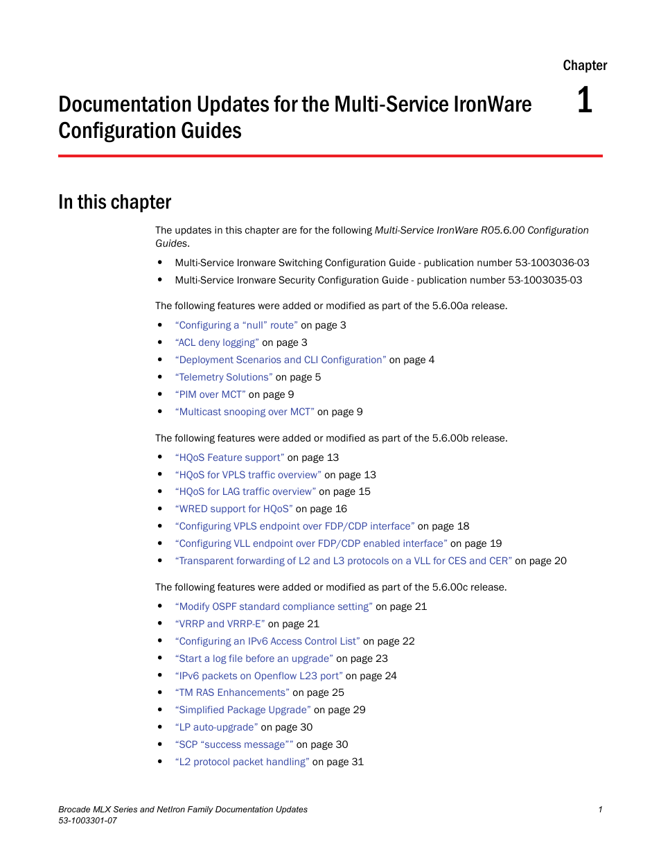 In this chapter, Chapter 1, Configuration guides | Chapter | Brocade MLX Series and NetIron Family (Supporting Multi-Service IronWare R05.6.xx) User Manual | Page 9 / 62