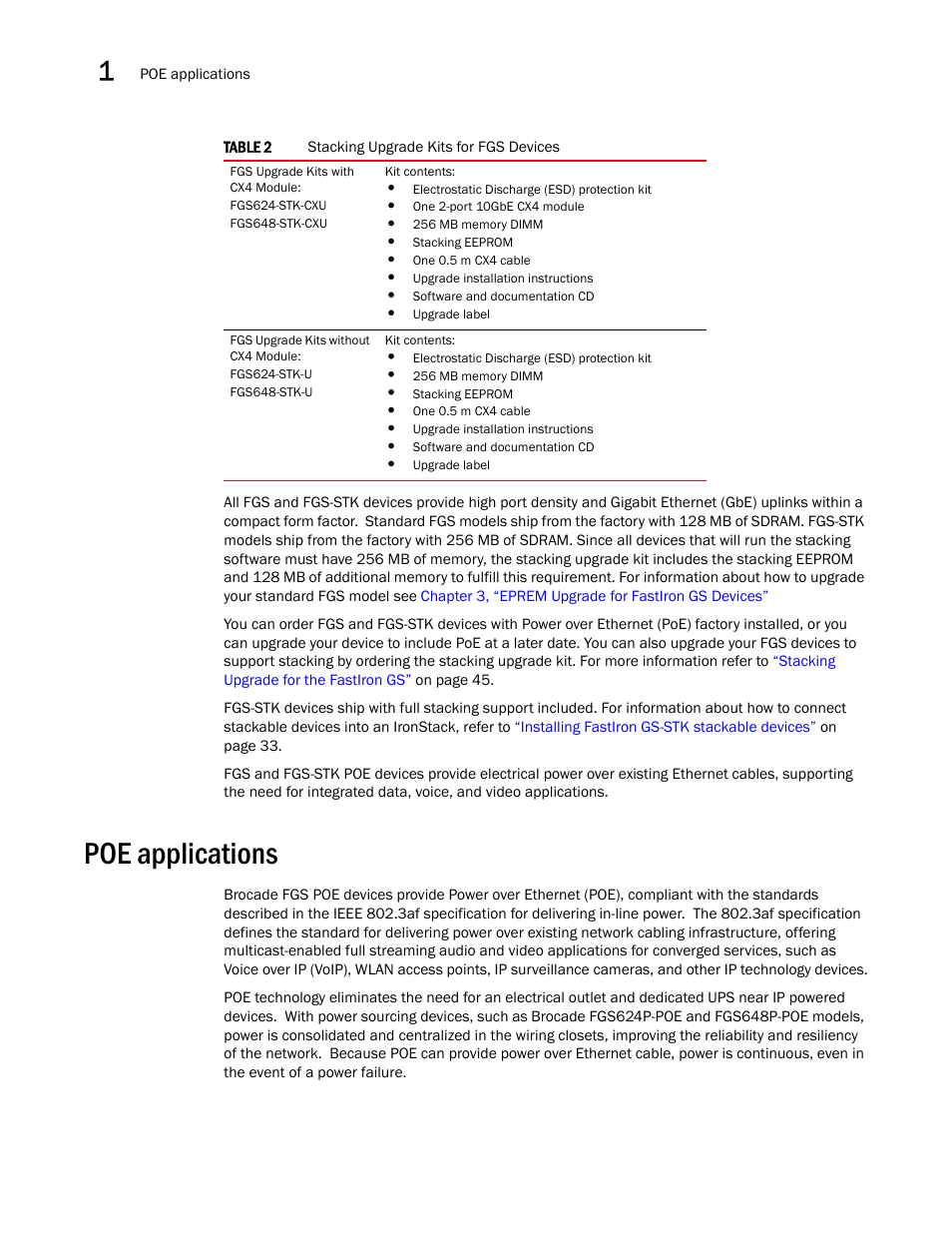 Poe applications | Brocade FastIron GS and GS-STK Hardware Installation Guide User Manual | Page 12 / 126