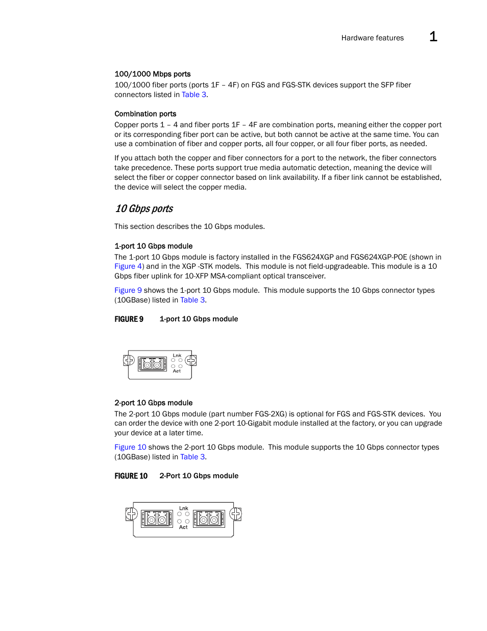 Combination ports, 10 gbps ports | Brocade FastIron GS and GS-STK Hardware Installation Guide User Manual | Page 19 / 126