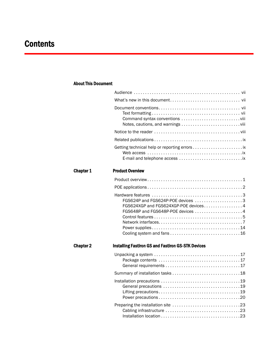Brocade FastIron GS and GS-STK Hardware Installation Guide User Manual | Page 3 / 126