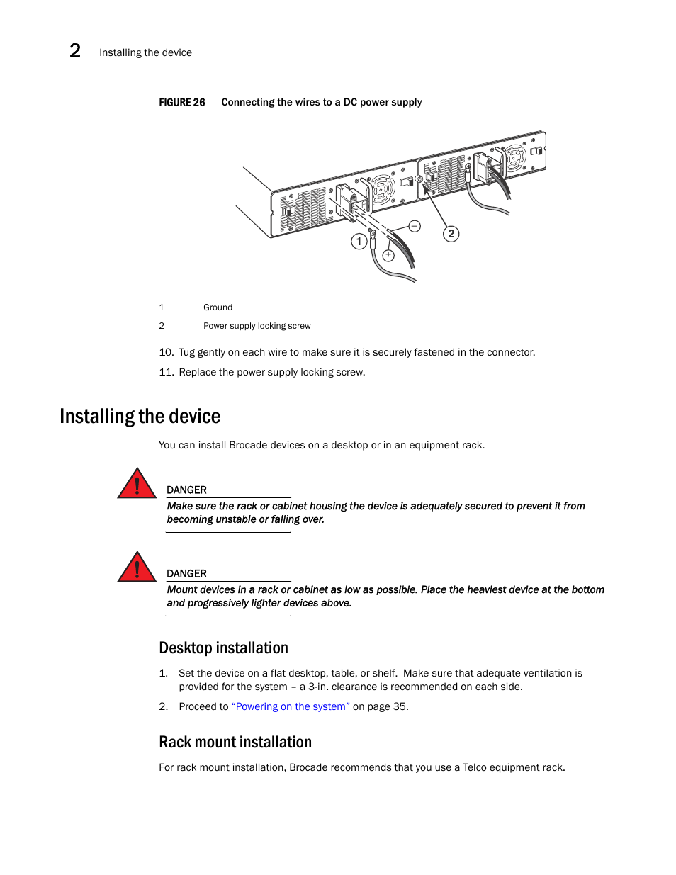 Installing the device, Desktop installation, Rack mount installation | Brocade FastIron GS and GS-STK Hardware Installation Guide User Manual | Page 40 / 126