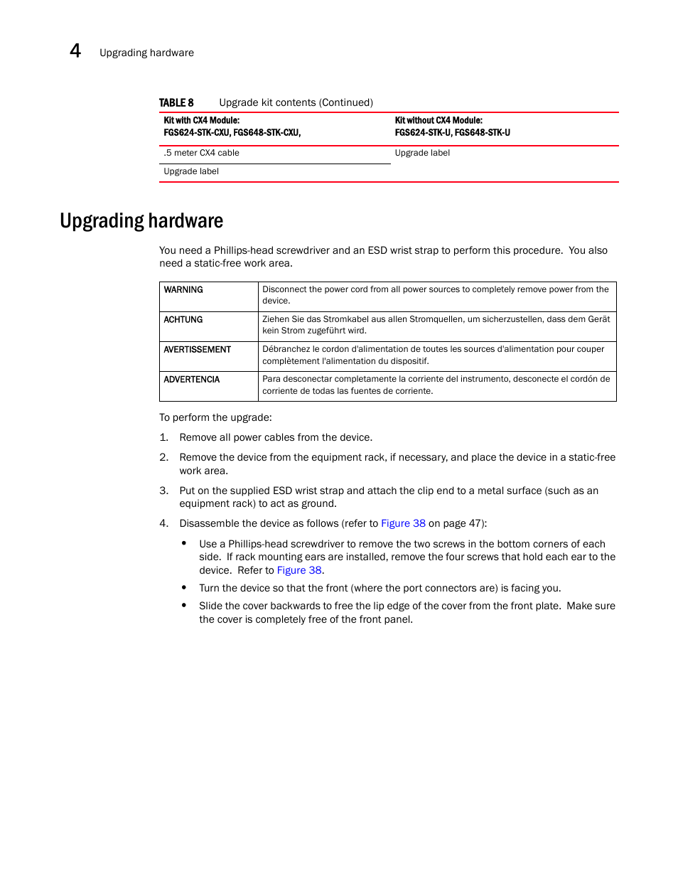 Upgrading hardware | Brocade FastIron GS and GS-STK Hardware Installation Guide User Manual | Page 56 / 126