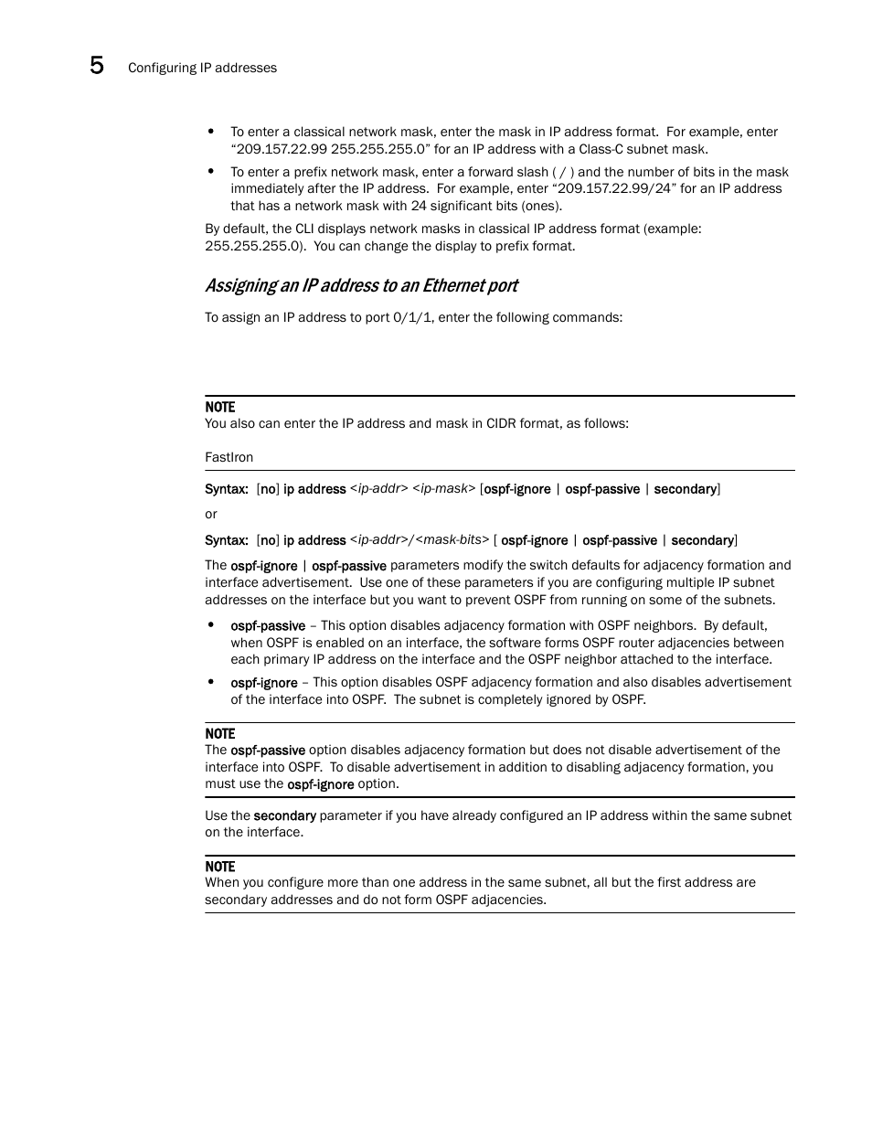 Assigning an ip address to an ethernet port | Brocade FastIron GS and GS-STK Hardware Installation Guide User Manual | Page 66 / 126