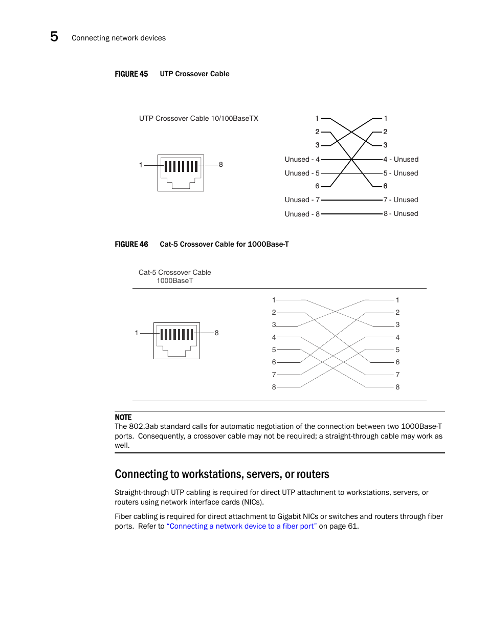 Connecting to workstations, servers, or routers, Figure 45, Figure 46 | Draft: brocade confidential | Brocade FastIron GS and GS-STK Hardware Installation Guide User Manual | Page 70 / 126