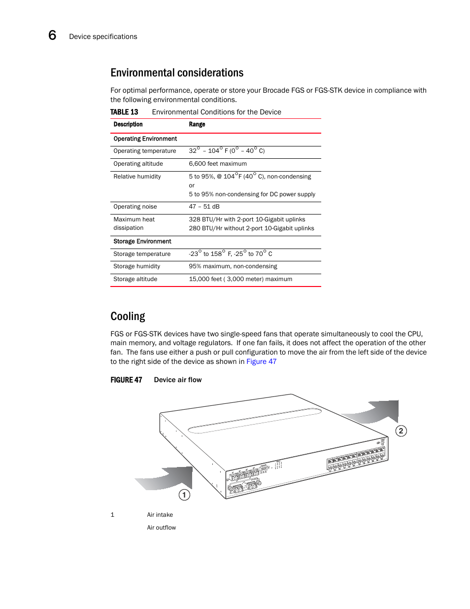 Environmental considerations, Cooling, Draft: brocade confidential | Brocade FastIron GS and GS-STK Hardware Installation Guide User Manual | Page 78 / 126