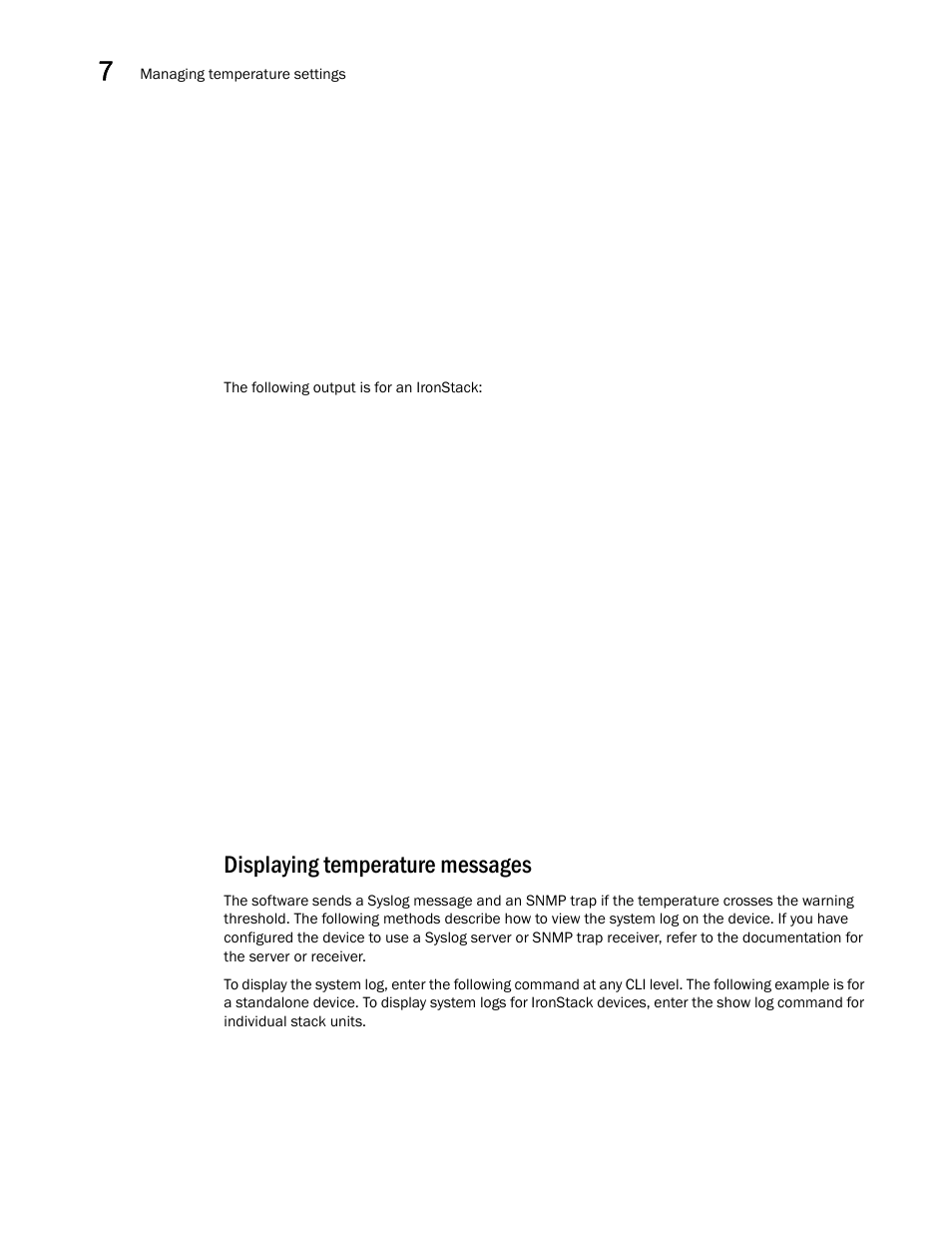 Displaying temperature messages, Draft: brocade confidential | Brocade FastIron GS and GS-STK Hardware Installation Guide User Manual | Page 94 / 126
