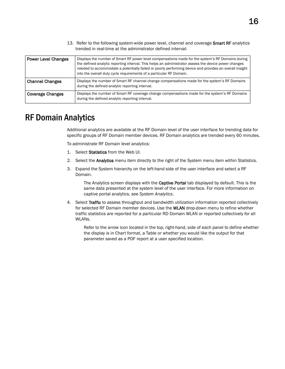 Rf domain analytics | Brocade Mobility RFS Controller System Reference Guide (Supporting software release 5.5.0.0 and later) User Manual | Page 1009 / 1017