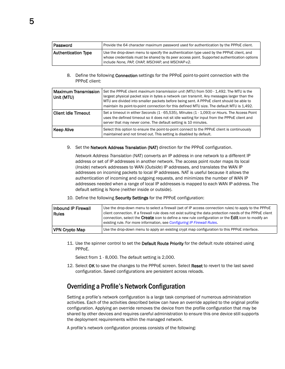 Overriding a profile’s network configuration | Brocade Mobility RFS Controller System Reference Guide (Supporting software release 5.5.0.0 and later) User Manual | Page 142 / 1017