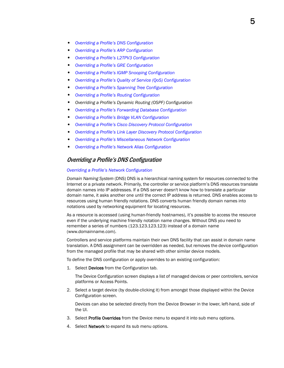 Overriding a profile’s dns configuration | Brocade Mobility RFS Controller System Reference Guide (Supporting software release 5.5.0.0 and later) User Manual | Page 143 / 1017