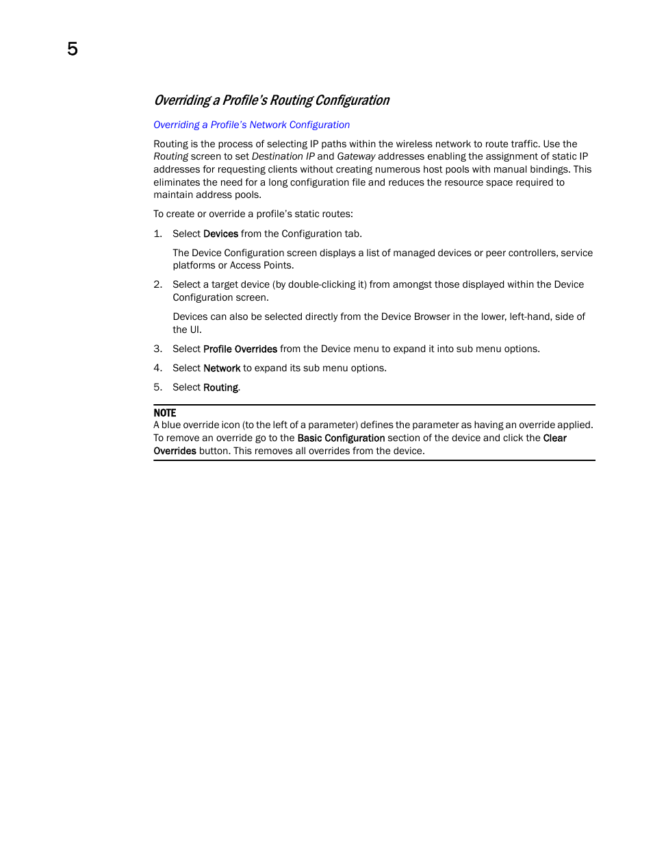 Overriding a profile’s routing configuration | Brocade Mobility RFS Controller System Reference Guide (Supporting software release 5.5.0.0 and later) User Manual | Page 164 / 1017