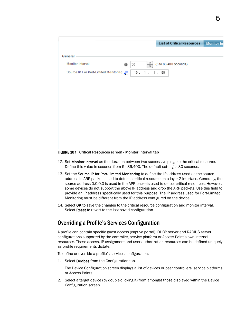 Overriding a profile’s services configuration | Brocade Mobility RFS Controller System Reference Guide (Supporting software release 5.5.0.0 and later) User Manual | Page 227 / 1017