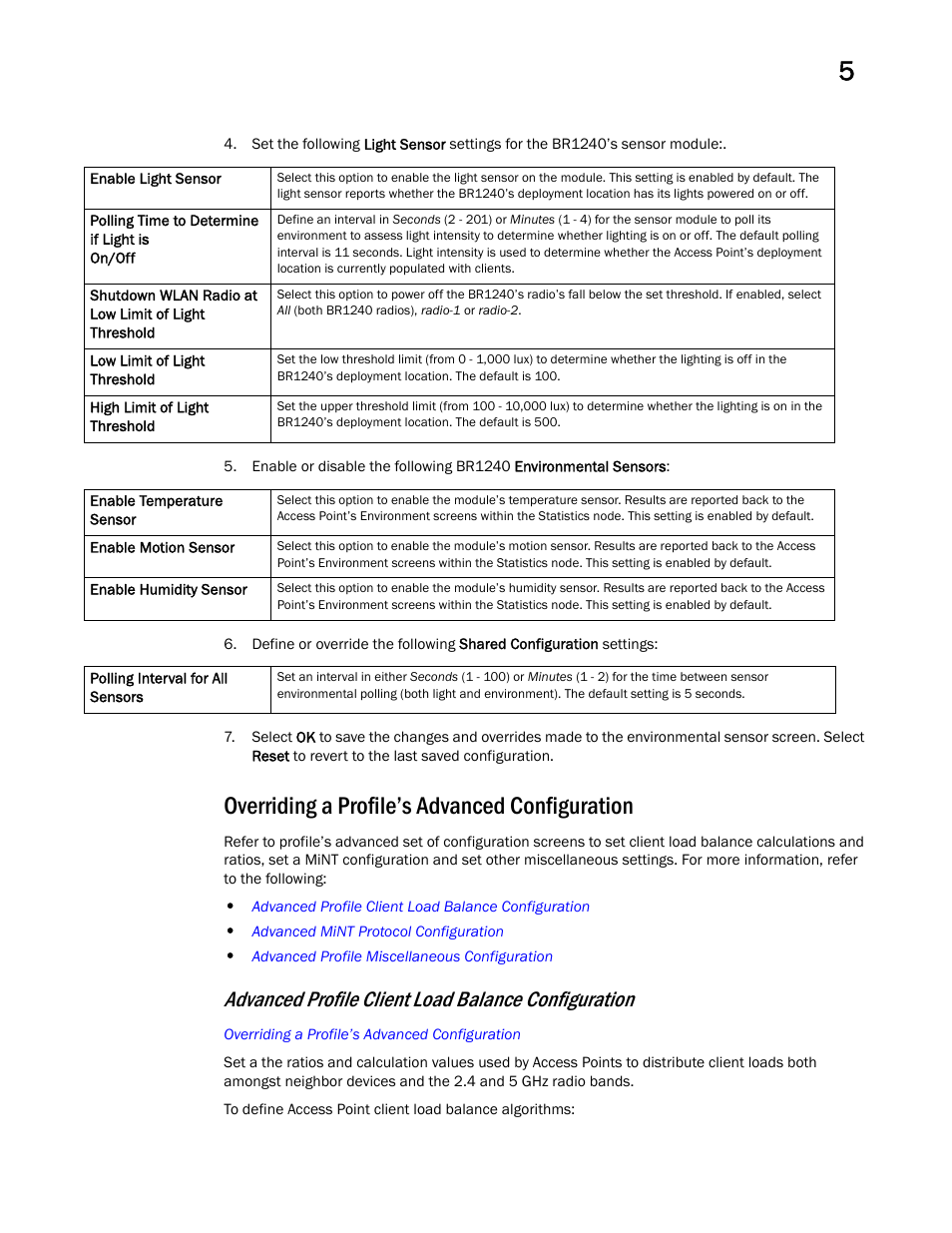 Overriding a profile’s advanced configuration, Advanced profile client load balance configuration | Brocade Mobility RFS Controller System Reference Guide (Supporting software release 5.5.0.0 and later) User Manual | Page 245 / 1017