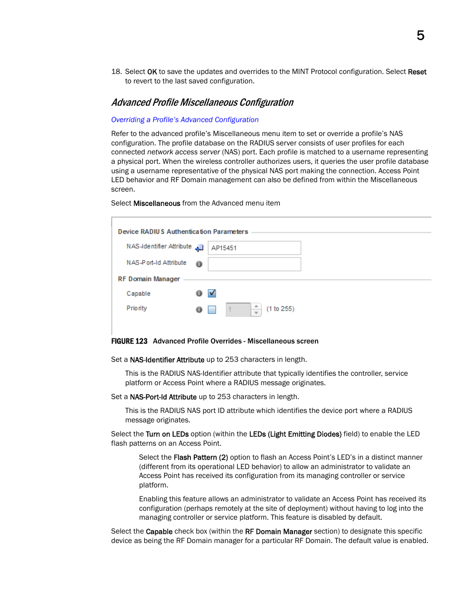 Advanced profile miscellaneous configuration | Brocade Mobility RFS Controller System Reference Guide (Supporting software release 5.5.0.0 and later) User Manual | Page 253 / 1017