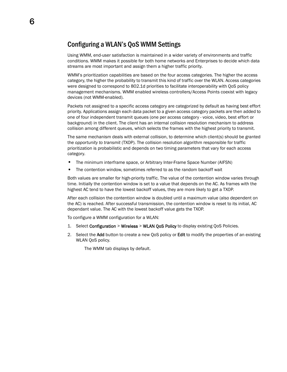 Configuring a wlan’s qos wmm settings | Brocade Mobility RFS Controller System Reference Guide (Supporting software release 5.5.0.0 and later) User Manual | Page 308 / 1017