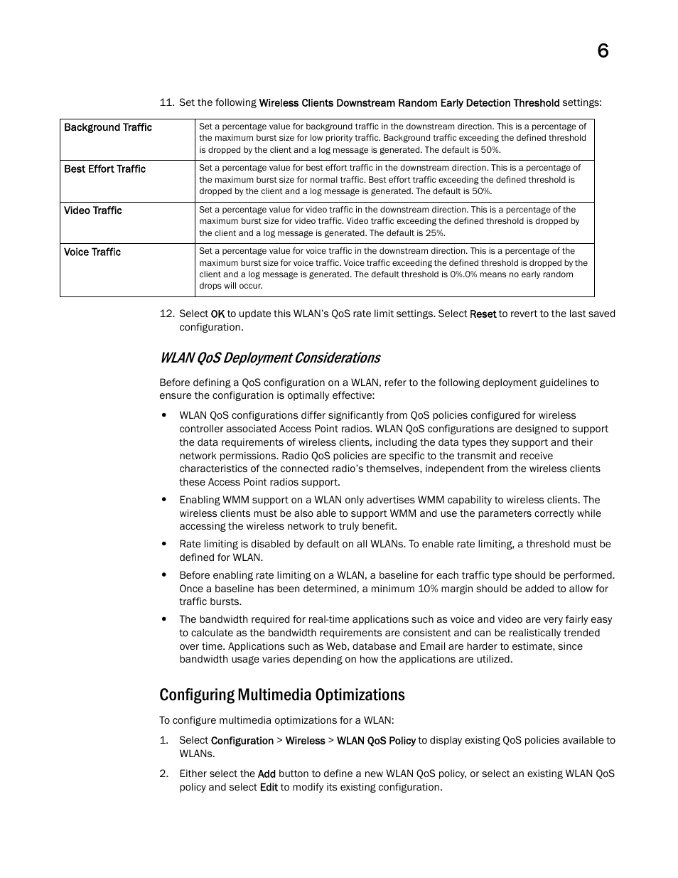 Configuring multimedia optimizations, Wlan qos deployment considerations | Brocade Mobility RFS Controller System Reference Guide (Supporting software release 5.5.0.0 and later) User Manual | Page 317 / 1017