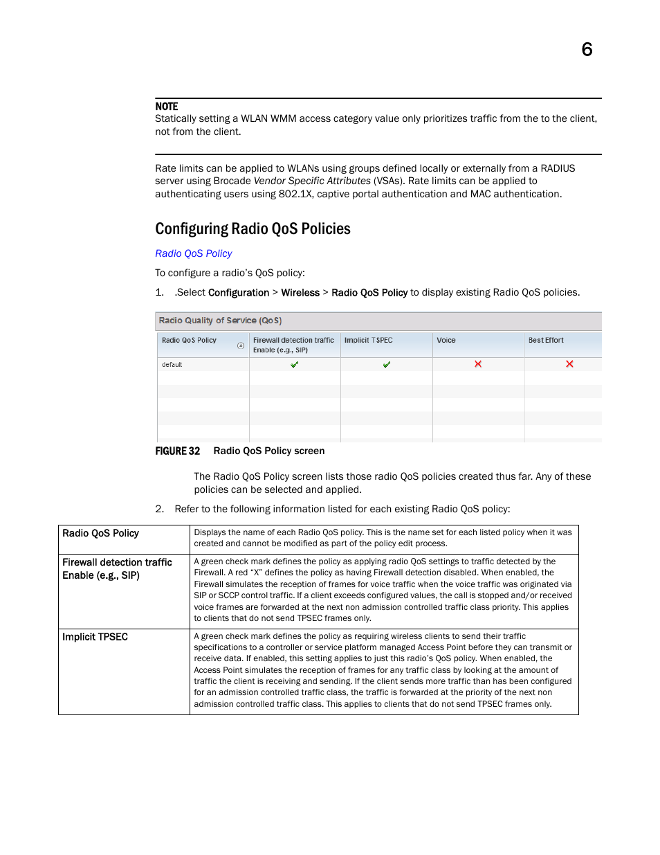Configuring radio qos policies | Brocade Mobility RFS Controller System Reference Guide (Supporting software release 5.5.0.0 and later) User Manual | Page 321 / 1017