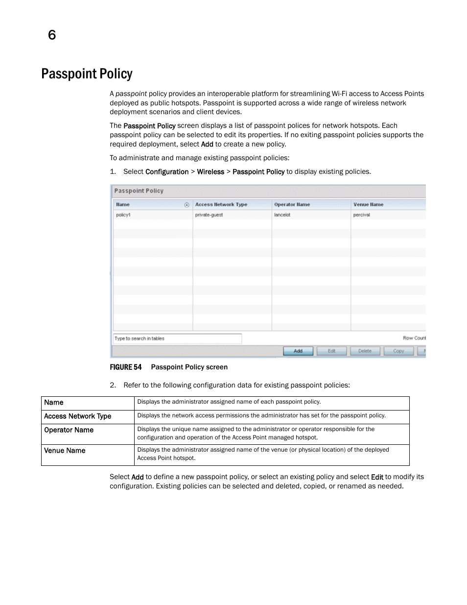 Passpoint policy, Rmation, see | Brocade Mobility RFS Controller System Reference Guide (Supporting software release 5.5.0.0 and later) User Manual | Page 354 / 1017