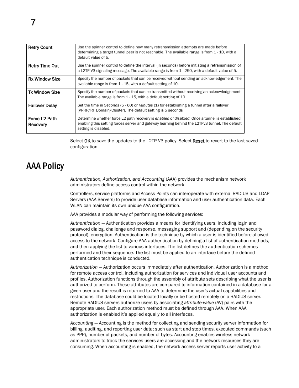 Aaa policy | Brocade Mobility RFS Controller System Reference Guide (Supporting software release 5.5.0.0 and later) User Manual | Page 360 / 1017