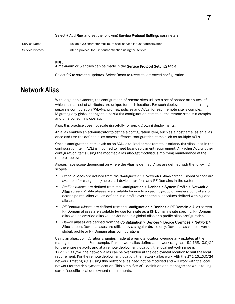 Network alias | Brocade Mobility RFS Controller System Reference Guide (Supporting software release 5.5.0.0 and later) User Manual | Page 379 / 1017