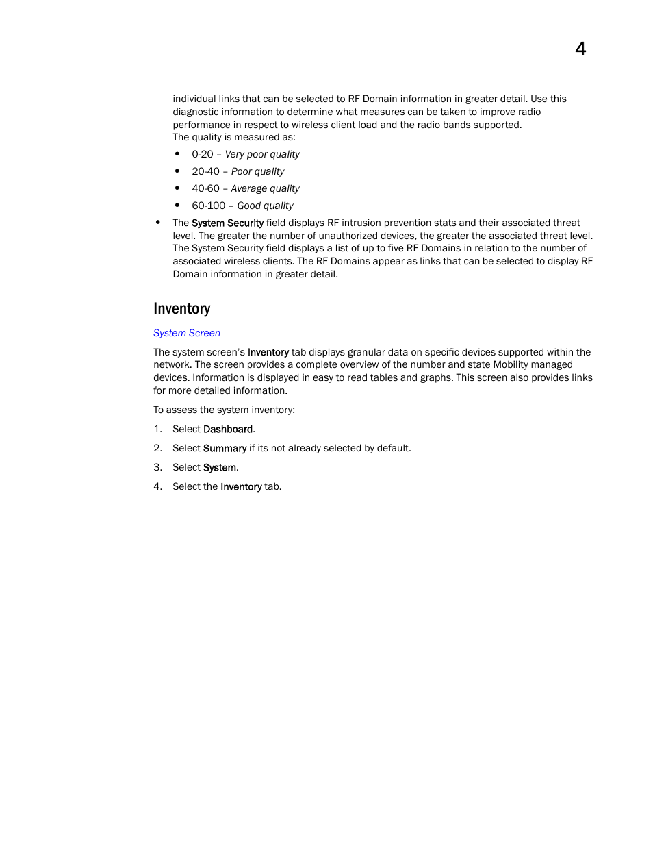 Inventory | Brocade Mobility RFS Controller System Reference Guide (Supporting software release 5.5.0.0 and later) User Manual | Page 39 / 1017