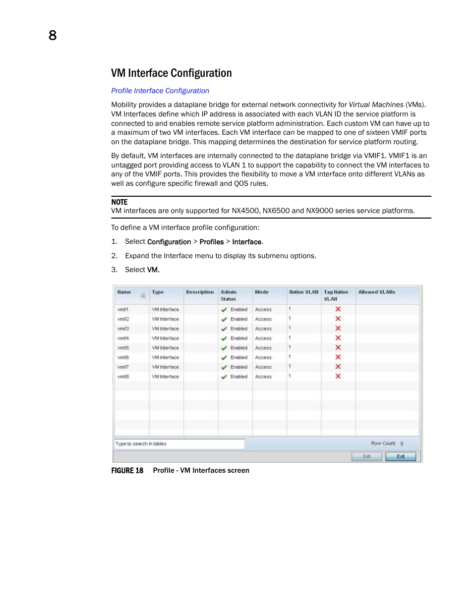 Vm interface configuration | Brocade Mobility RFS Controller System Reference Guide (Supporting software release 5.5.0.0 and later) User Manual | Page 422 / 1017