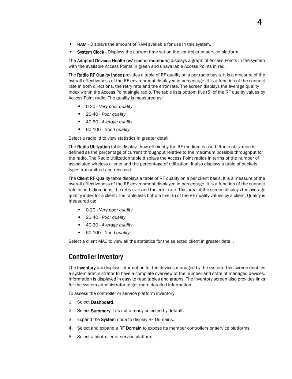 Controller inventory | Brocade Mobility RFS Controller System Reference Guide (Supporting software release 5.5.0.0 and later) User Manual | Page 47 / 1017