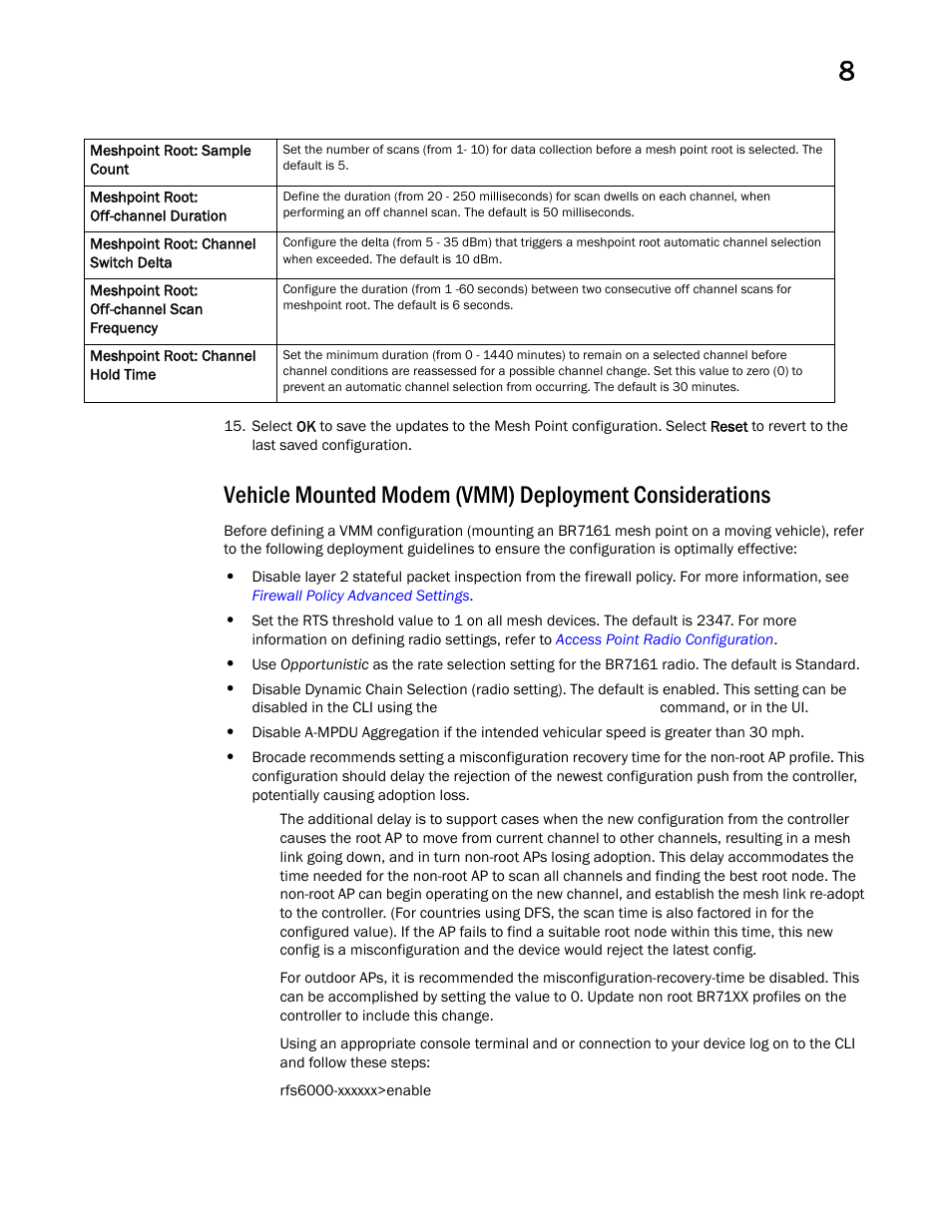 Vehicle, Mounted modem (vmm) deployment considerations | Brocade Mobility RFS Controller System Reference Guide (Supporting software release 5.5.0.0 and later) User Manual | Page 541 / 1017