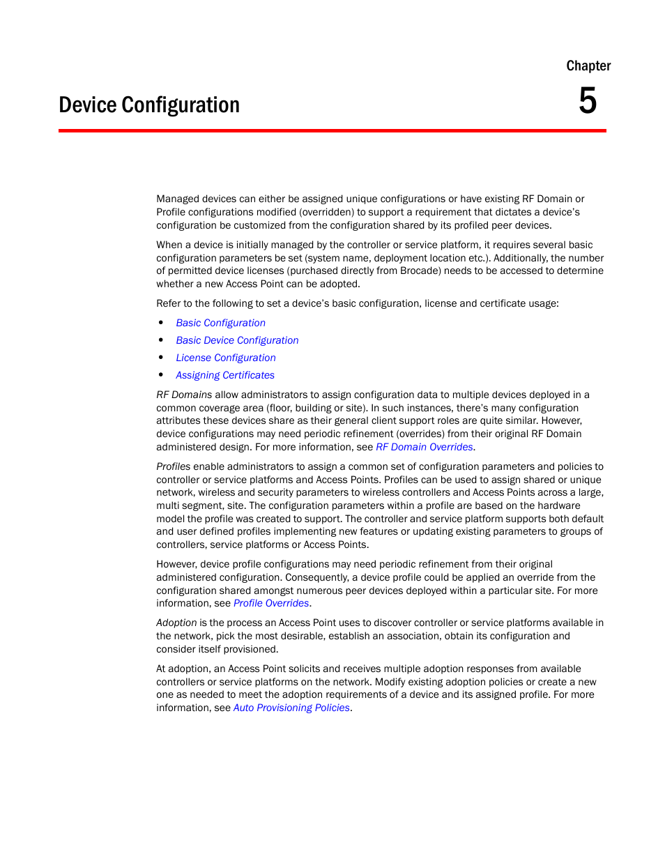 Device configuration, Chapter 5, Chapter | Brocade Mobility RFS Controller System Reference Guide (Supporting software release 5.5.0.0 and later) User Manual | Page 55 / 1017