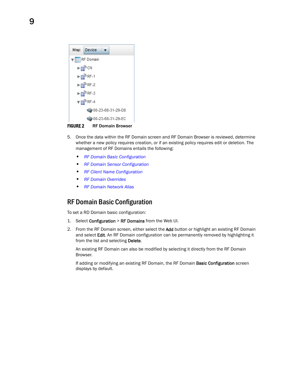 Rf domain basic configuration | Brocade Mobility RFS Controller System Reference Guide (Supporting software release 5.5.0.0 and later) User Manual | Page 558 / 1017