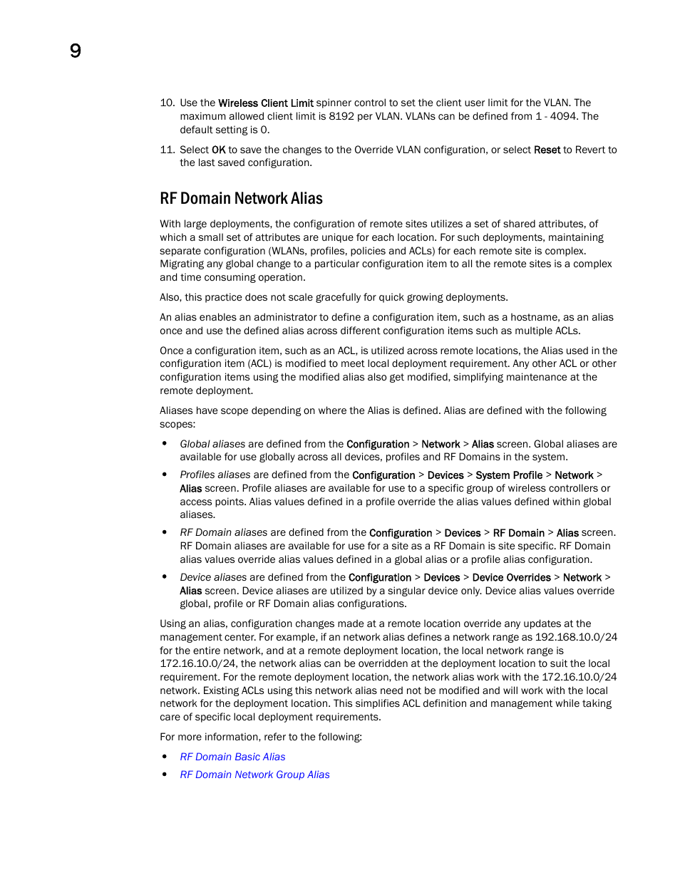 Rf domain network alias | Brocade Mobility RFS Controller System Reference Guide (Supporting software release 5.5.0.0 and later) User Manual | Page 566 / 1017