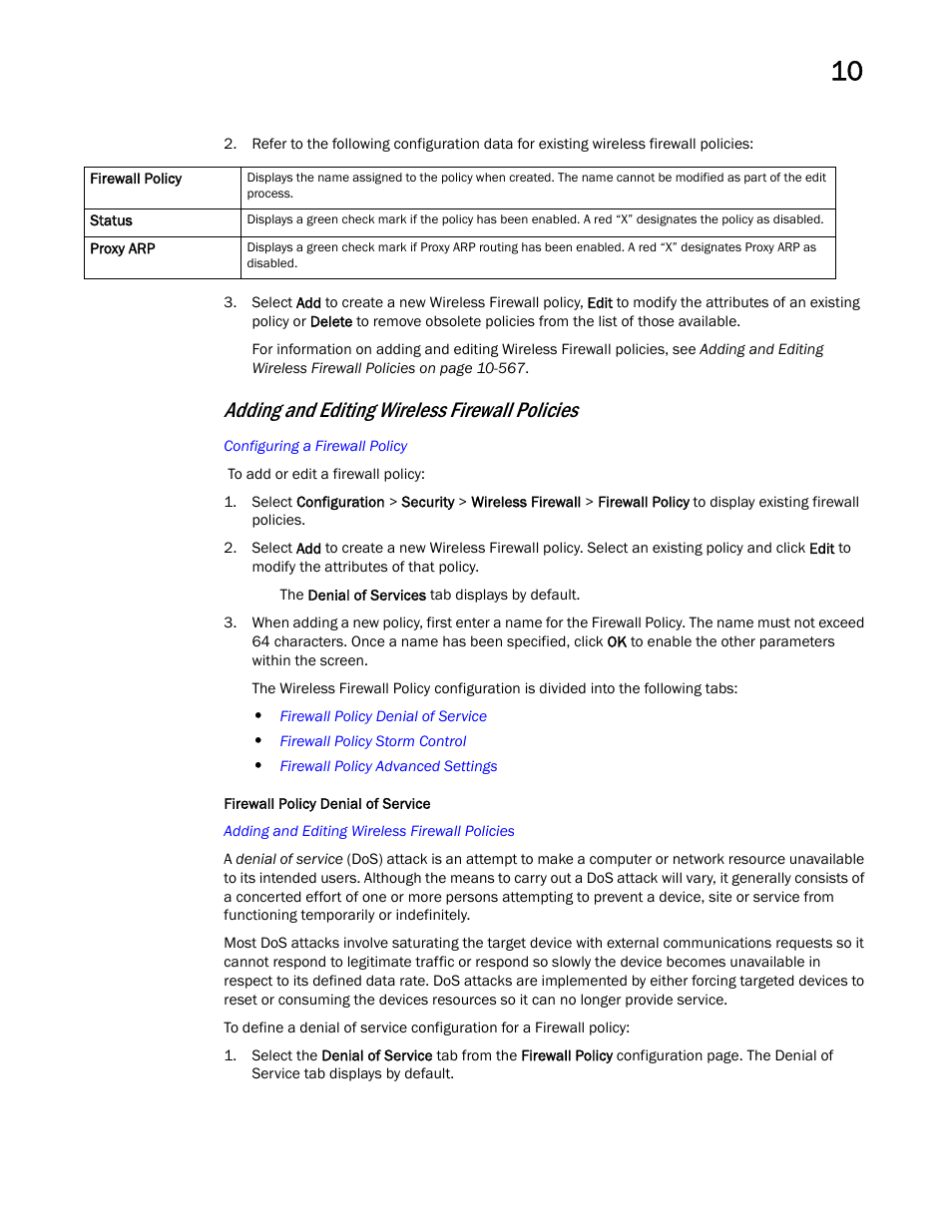 Adding and editing wireless firewall policies | Brocade Mobility RFS Controller System Reference Guide (Supporting software release 5.5.0.0 and later) User Manual | Page 579 / 1017