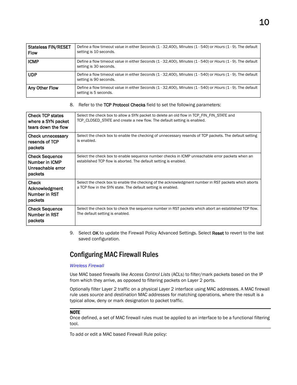 Configuring mac firewall rules | Brocade Mobility RFS Controller System Reference Guide (Supporting software release 5.5.0.0 and later) User Manual | Page 587 / 1017