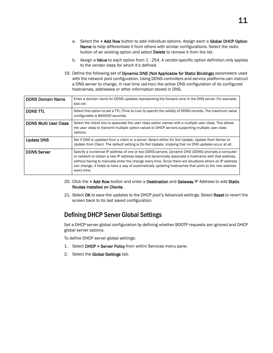 Defining dhcp server global settings | Brocade Mobility RFS Controller System Reference Guide (Supporting software release 5.5.0.0 and later) User Manual | Page 645 / 1017