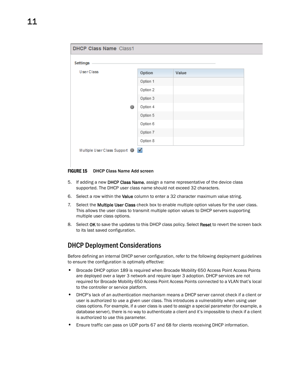 Dhcp deployment considerations | Brocade Mobility RFS Controller System Reference Guide (Supporting software release 5.5.0.0 and later) User Manual | Page 648 / 1017